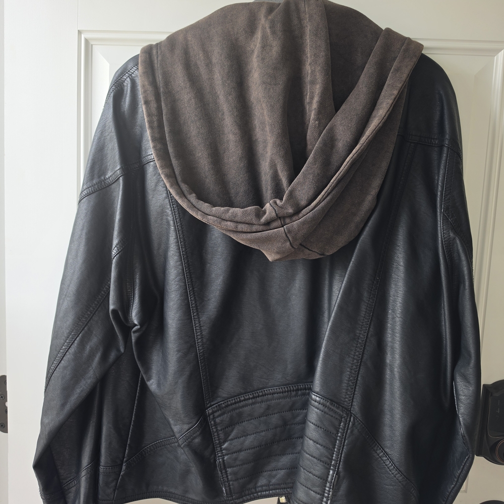 Free People Black Leather Hooded Moto Jacket - Picture 2 of 3